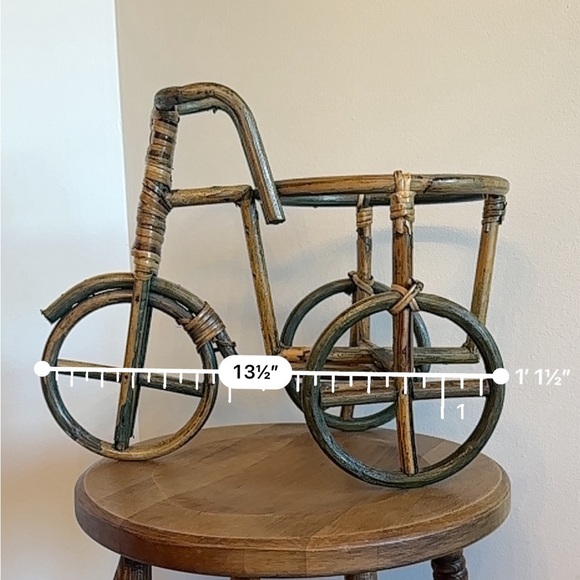 Vtg Bamboo Tricycle Bike Plant Stand Holder Wicker Rattan Boho NO PLANT OR POT - Picture 8 of 13